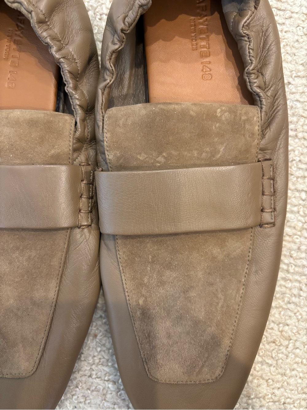 Lafayette 148 New York Taupe Slip-On Suede & Leather Loafers - Picture 3 of 4